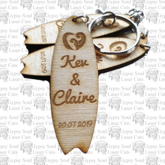 Surf Board Wedding Favour Key rings - Click Image to Close